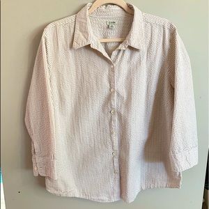 LL Bean seersucker khaki and white